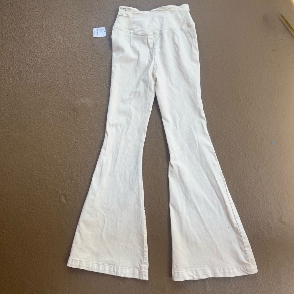 NWT Free People Venice Beach Cream Elastic Waist Flare Wide Leg Jeans Size 26